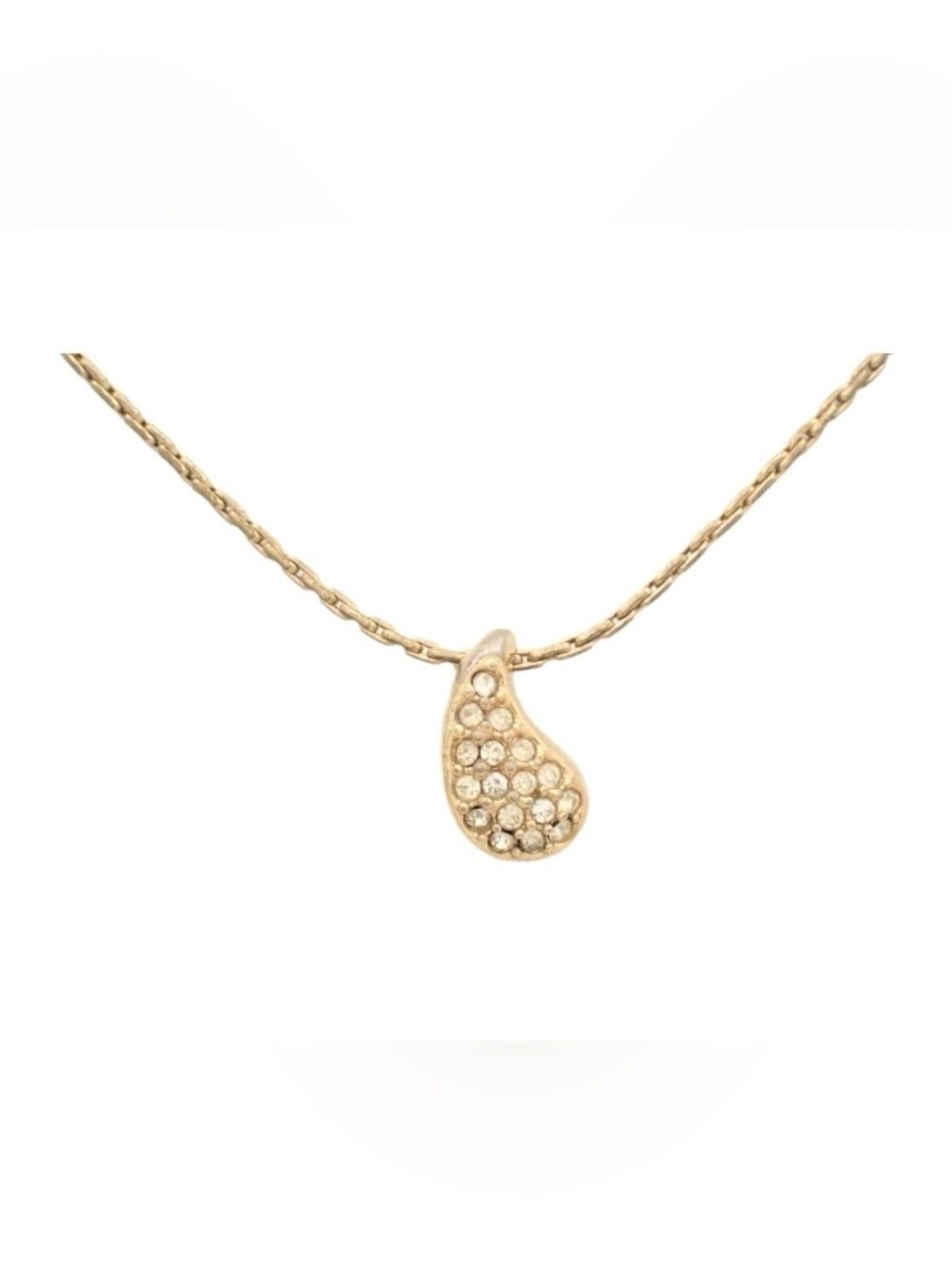 Vintage Christian Dior Gold Plated Tear Drop Rhinestone Pendant Necklace - Picture 2 of 8